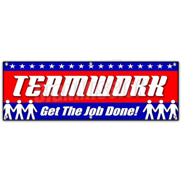 TEAMWORK GET JOB DONE! BANNER SIGN safety insurance signage, 72" H, B-72 Teamwork Get Job Don